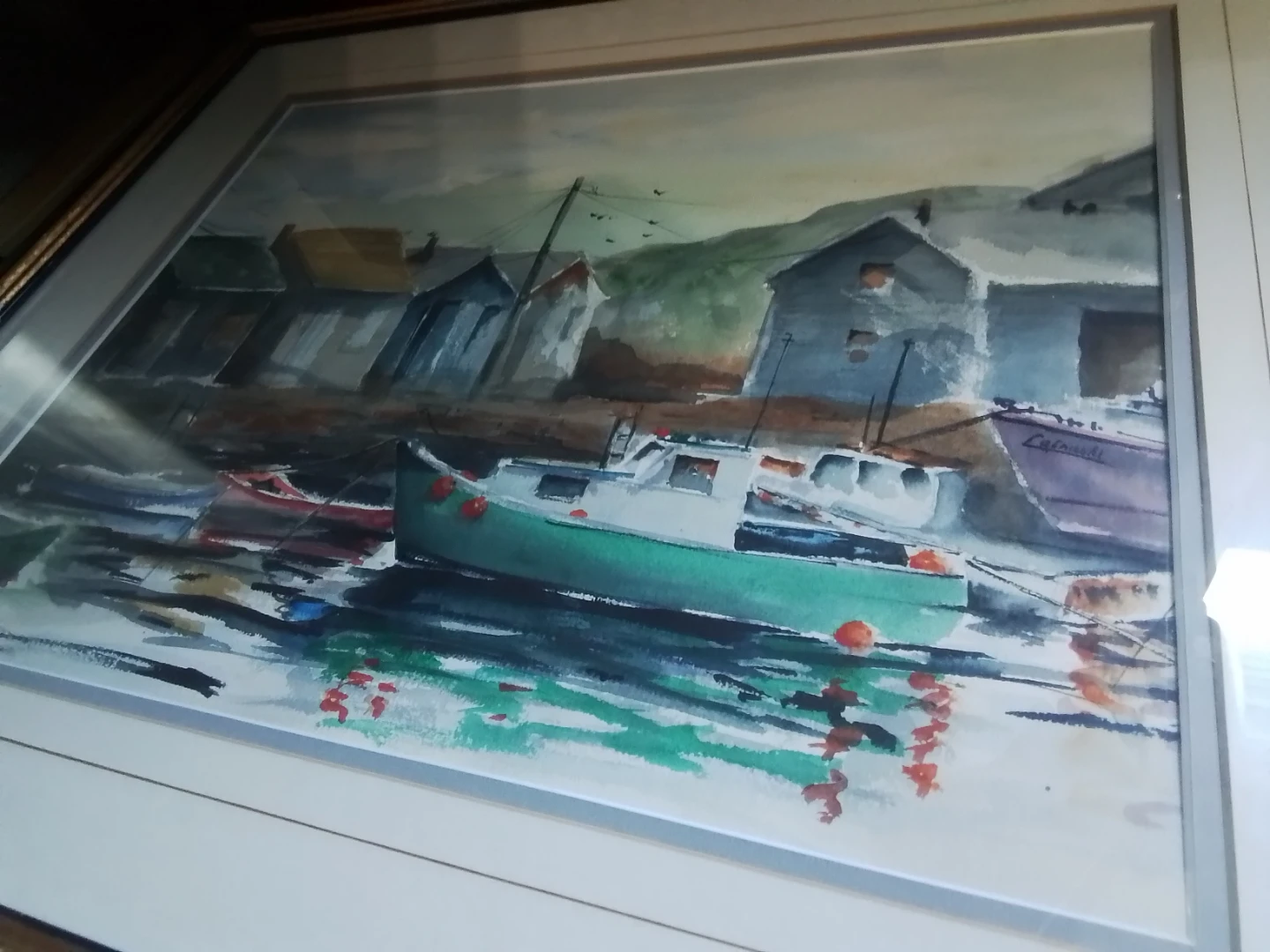 Framed Watercolour Painting of Boats in Harbour by Cafnaski. - photo 5