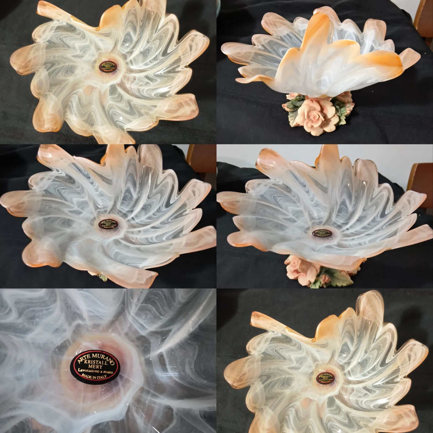 Arte Murano Glass Bowl with Floral Base