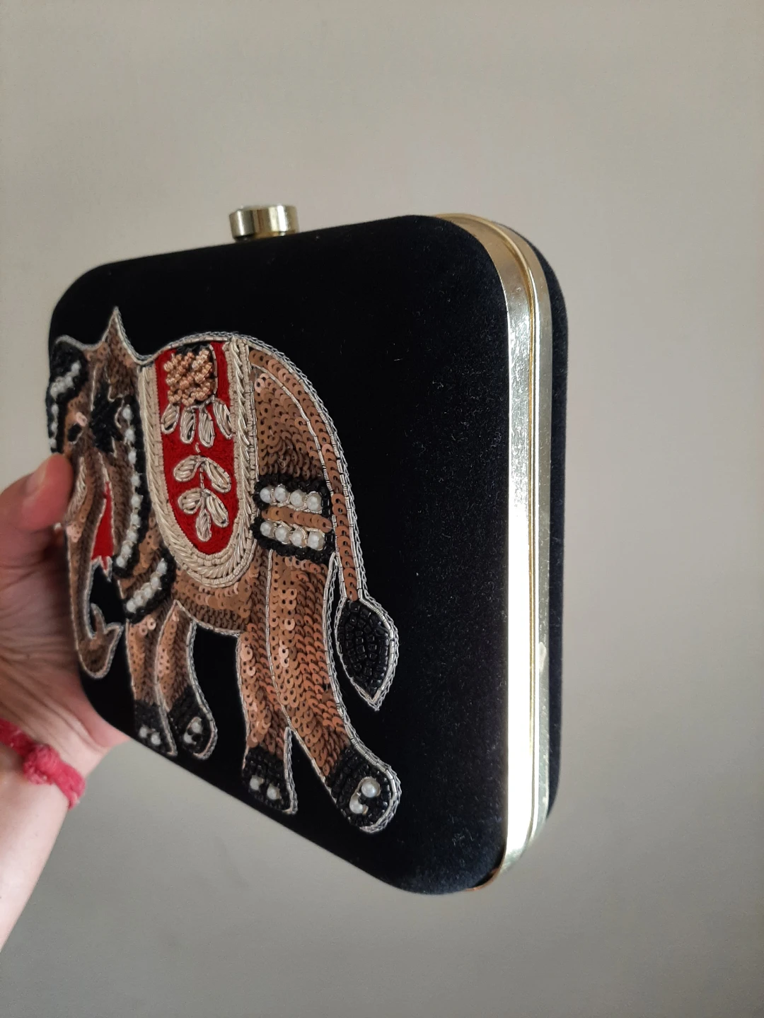 Black Velvet Clutch with Elephant Beading - photo 2