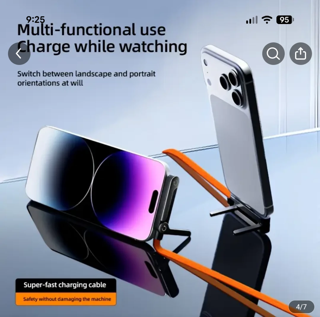 240W Super-fast Charging Data Cable with Foldable Phone Stand - photo 2