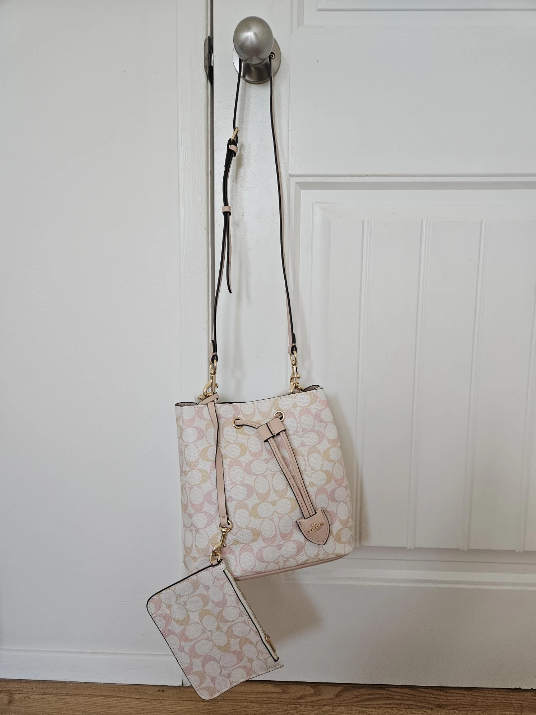 Coach Pink Signature Bucket Bag with Pouch