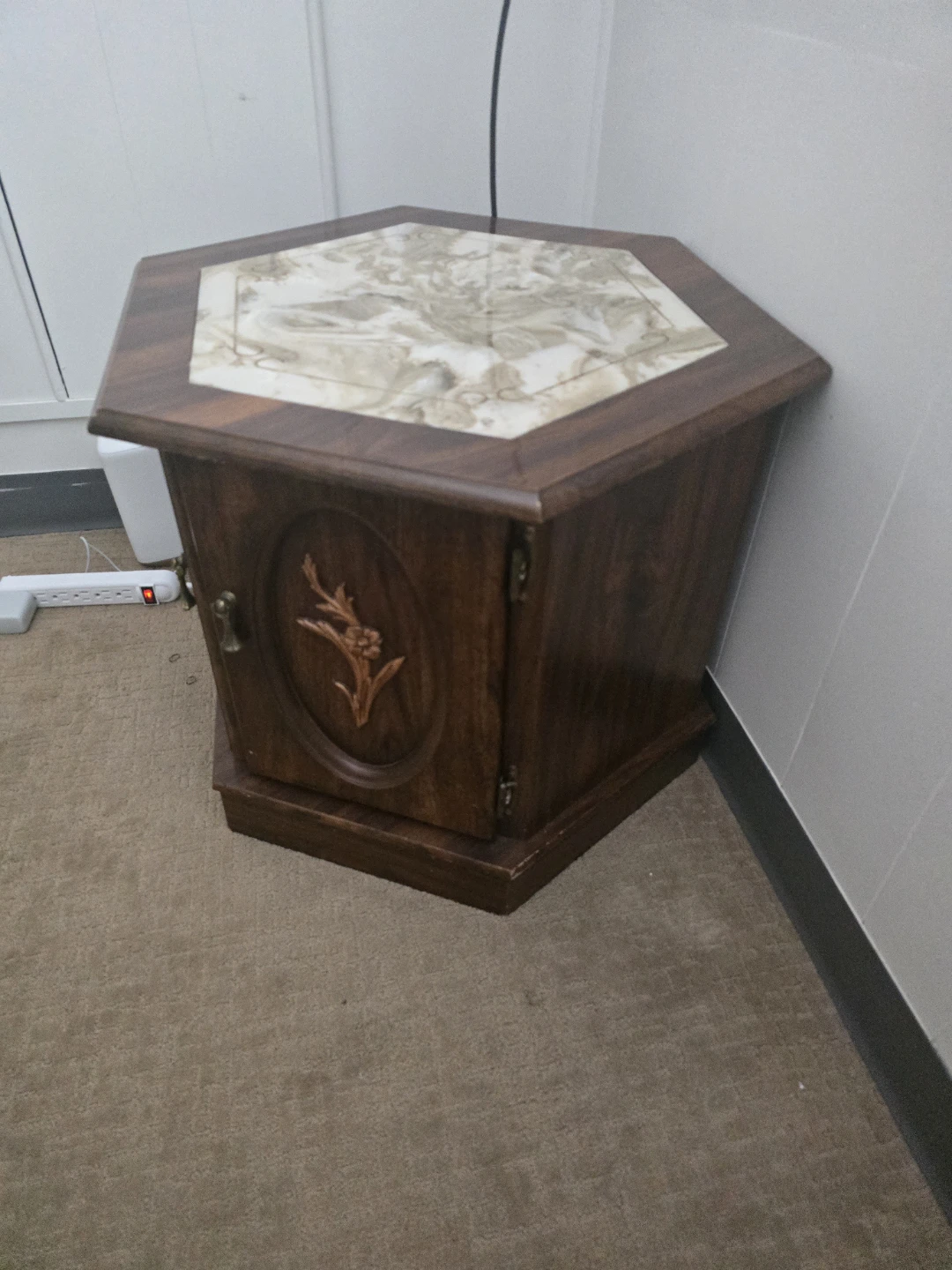 Vintage Hexagonal Side Table with Marble Top - photo 2