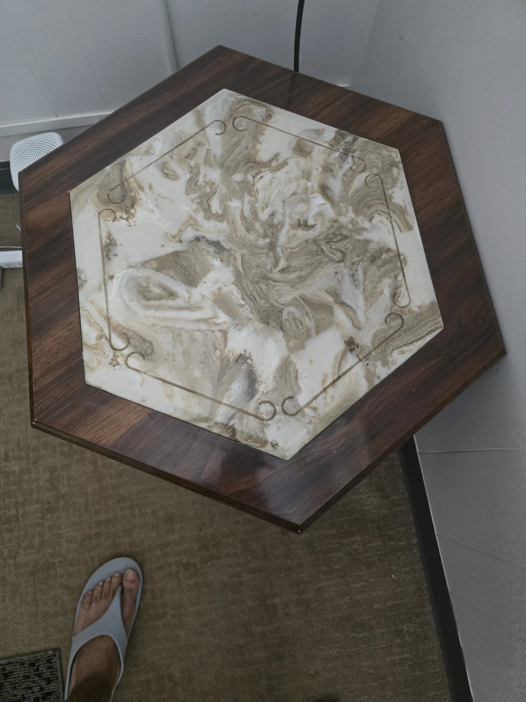 Vintage Hexagonal Side Table with Marble Top - photo 4
