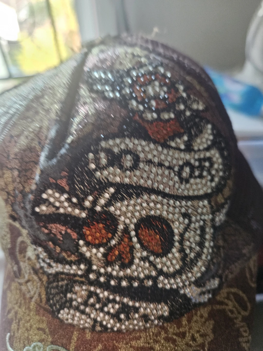 Ed Hardy Christian Audigier Rhinestone Skull Trucker Hat - photo 3