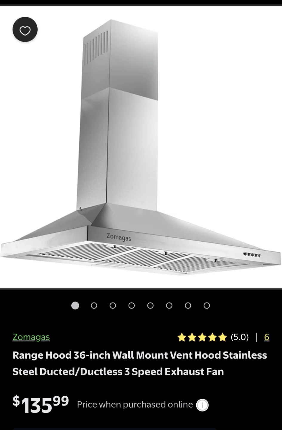 Zomagas 36-inch Stainless Steel Wall Mount Range Hood