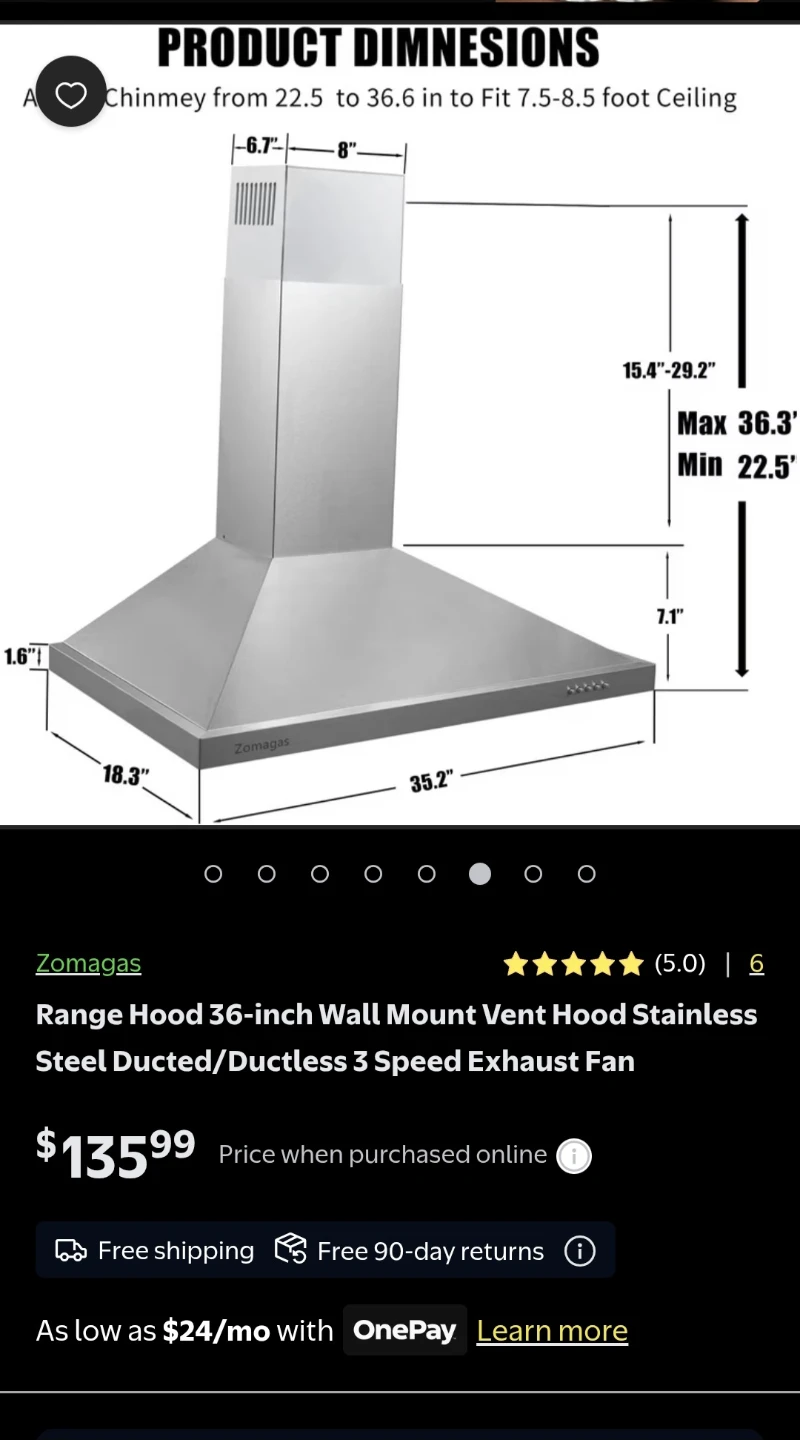 Zomagas 36-inch Stainless Steel Wall Mount Range Hood - photo 3