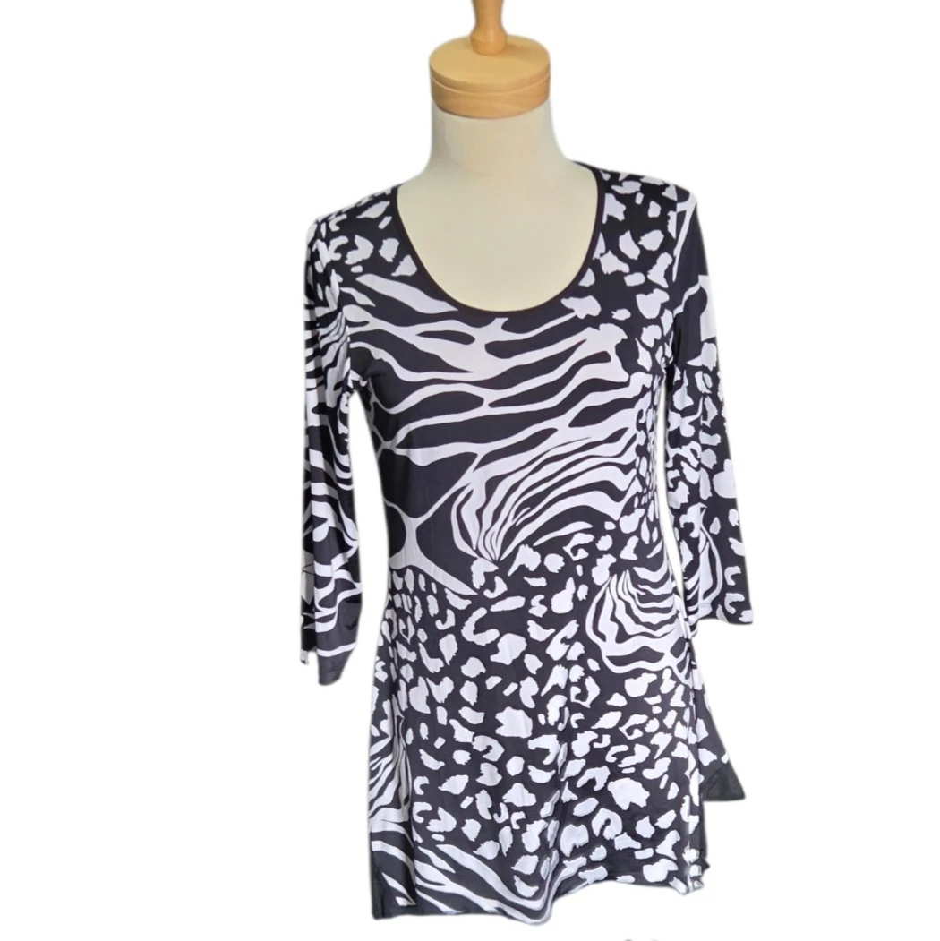 Black & White Animal Print Tunic Top