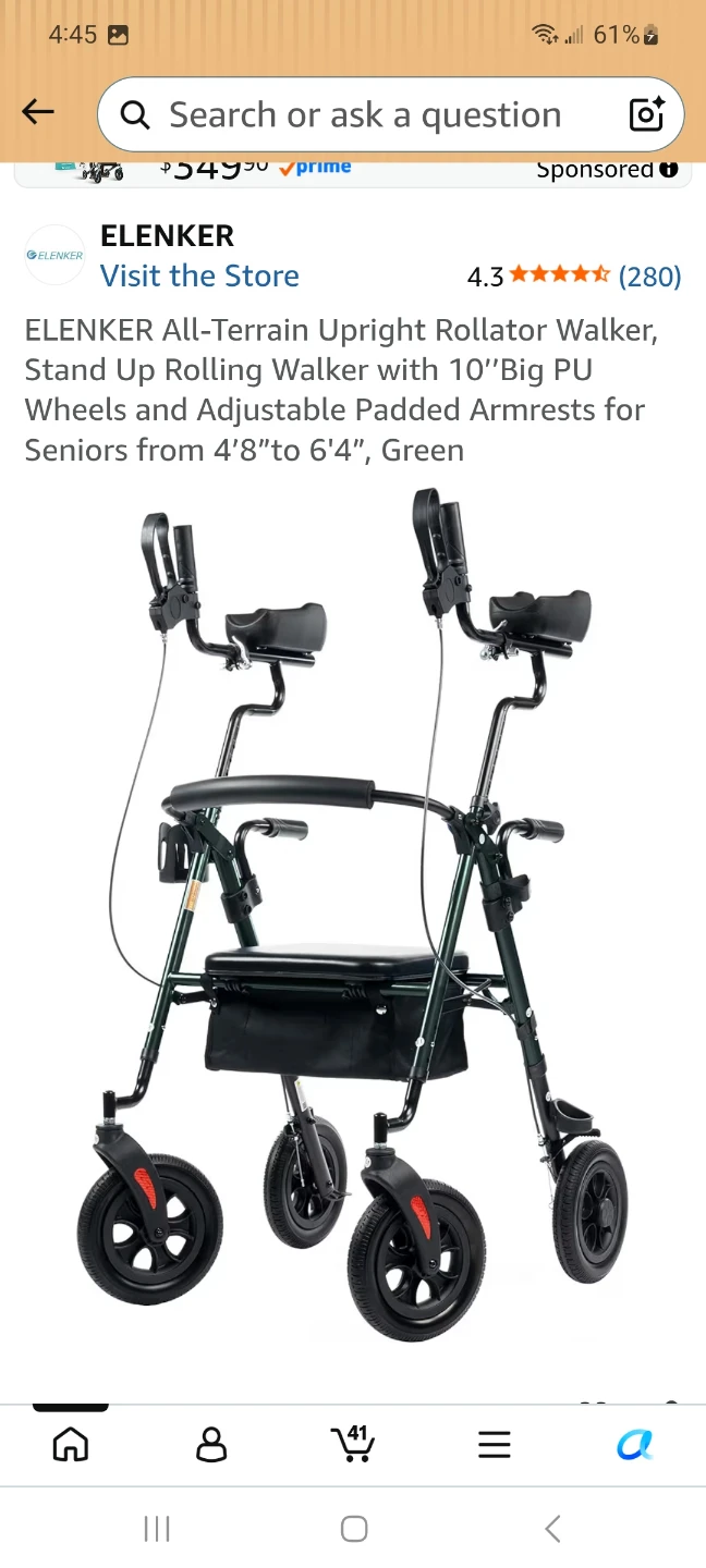 ELENKER All-Terrain Upright Rollator Walker with Padded Armrests - photo 2