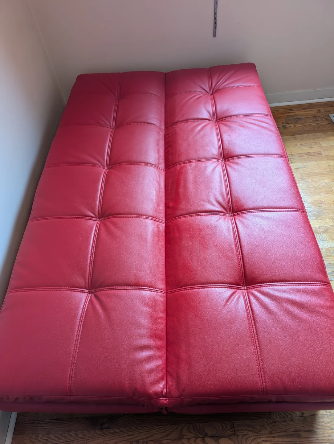 🔴 Red Faux Leather Sofa Bed – Excellent Condition – $280 OBO - photo 2