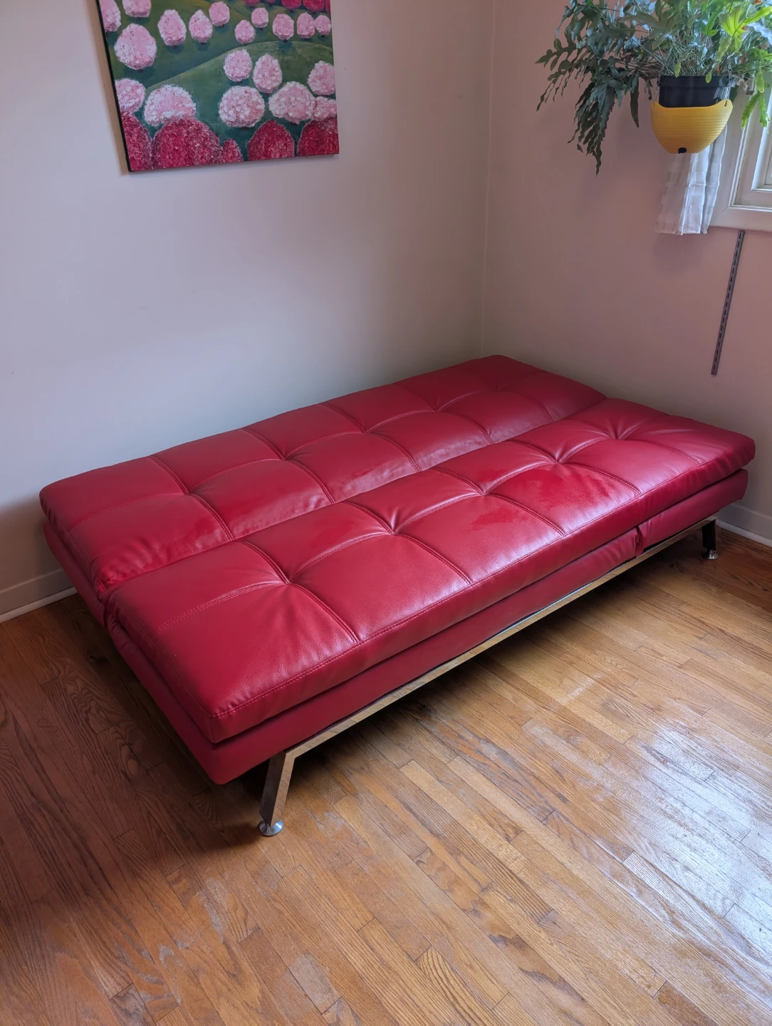 🔴 Red Faux Leather Sofa Bed – Excellent Condition – $280 OBO - photo 3