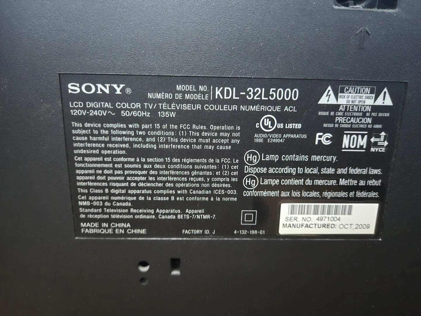 Sony BRAVIA KDL-32L5000 LCD Digital Color TV - photo 2