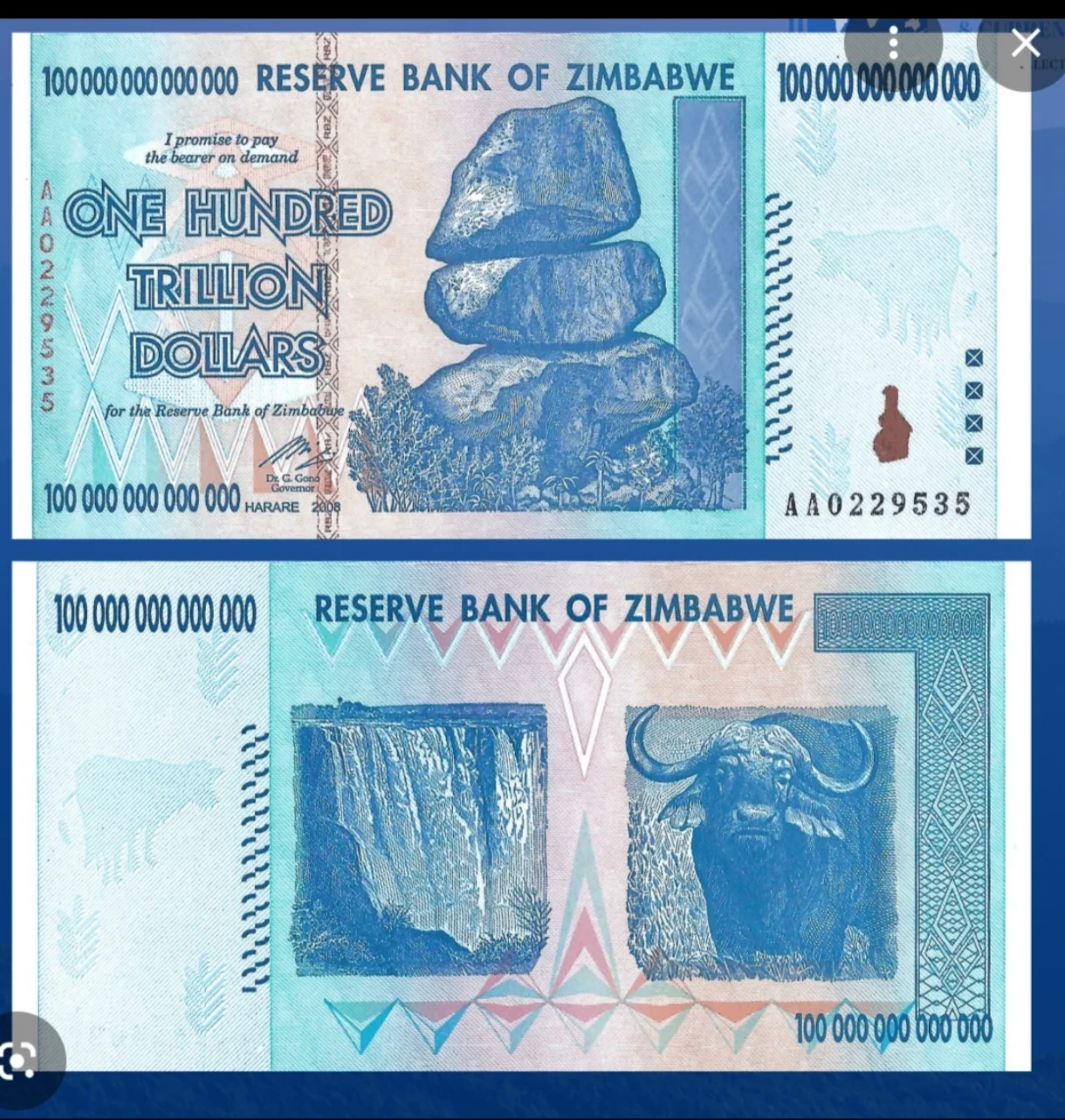 Reserve Bank of Zimbabwe One Hundred Trillion Dollars Note - photo 3