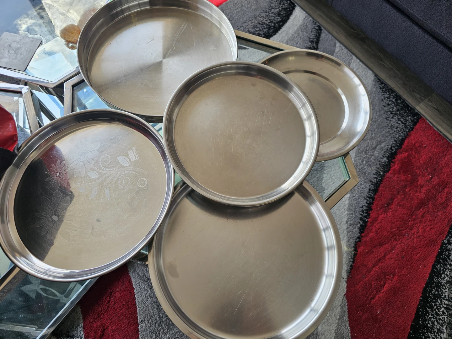 Set of 5 Stainless Steel Thali Plates - photo 2