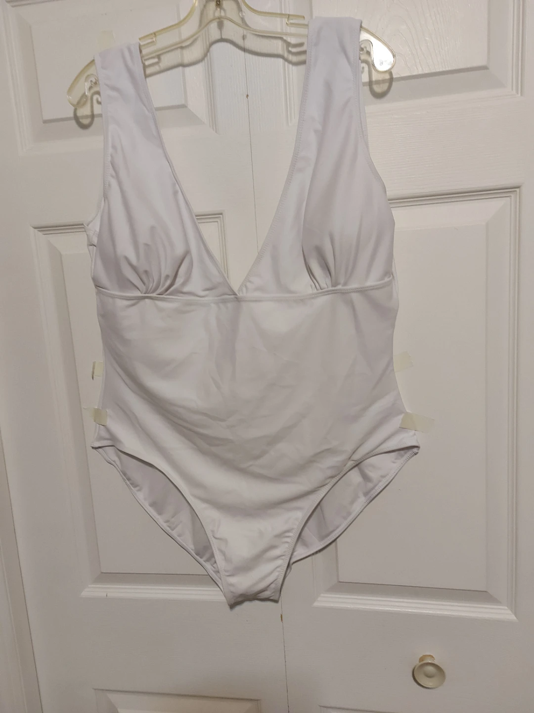 White V-Neck One-Piece Swimsuit