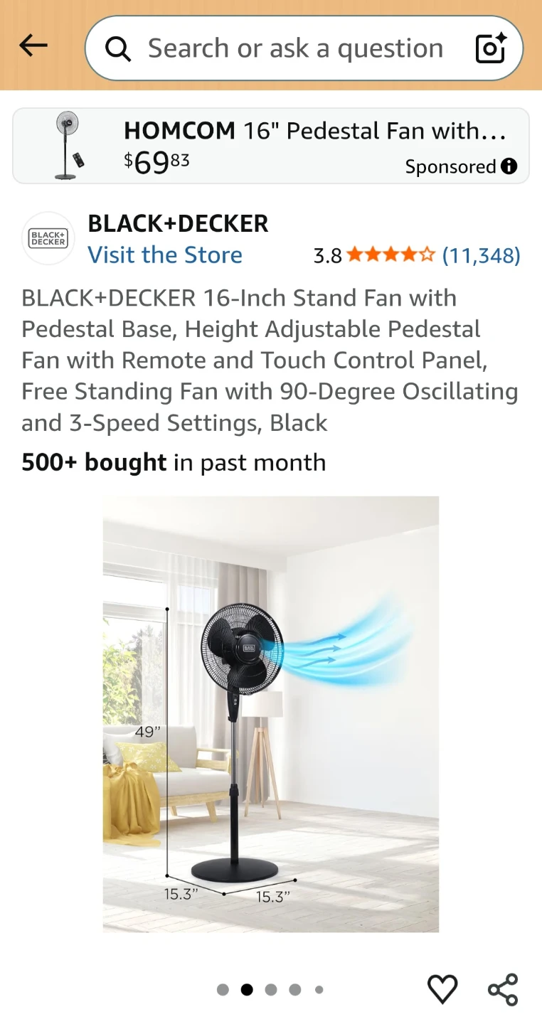 BLACK+DECKER 16-Inch Pedestal Fan (no remote)