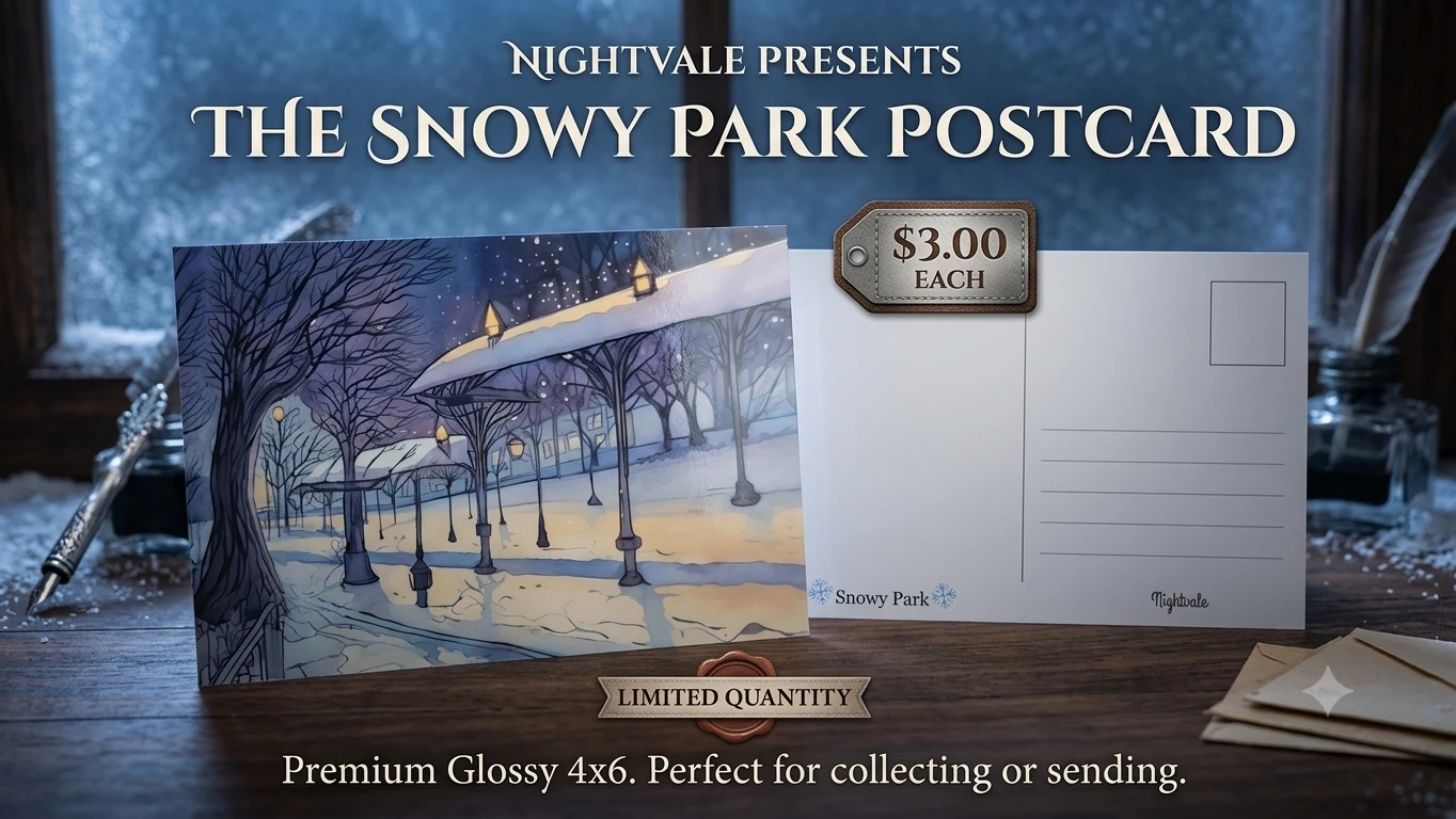 Snowy Park 4x6 Postcard - Nightingale