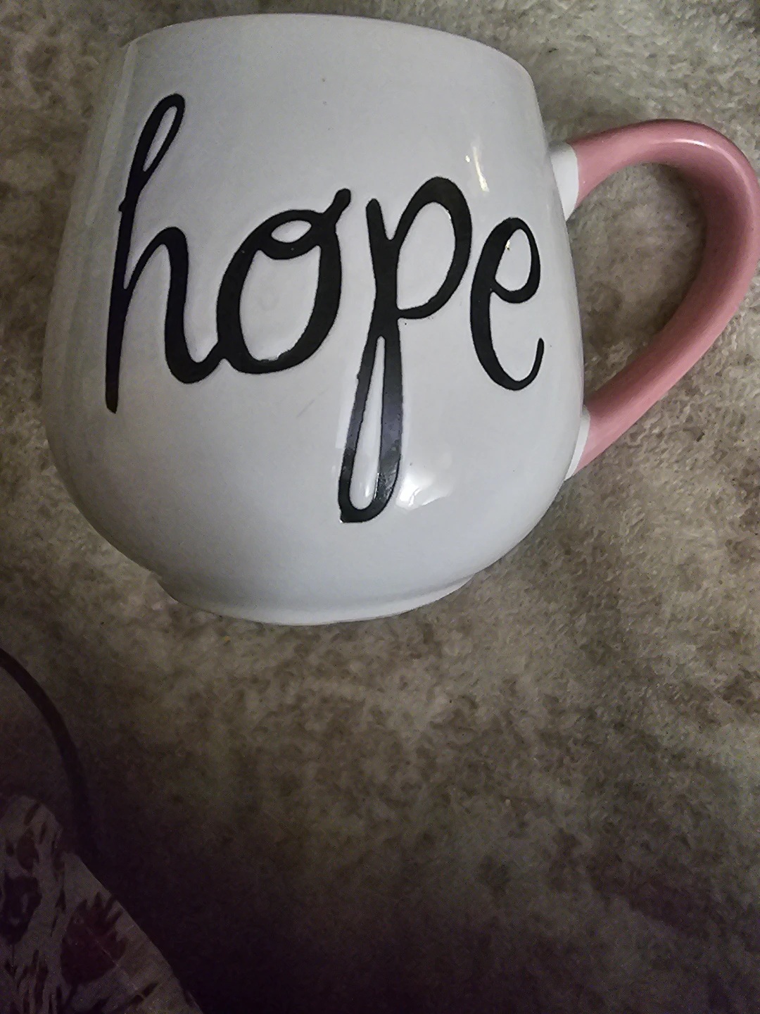 White "hope" Mug with Pink Handle