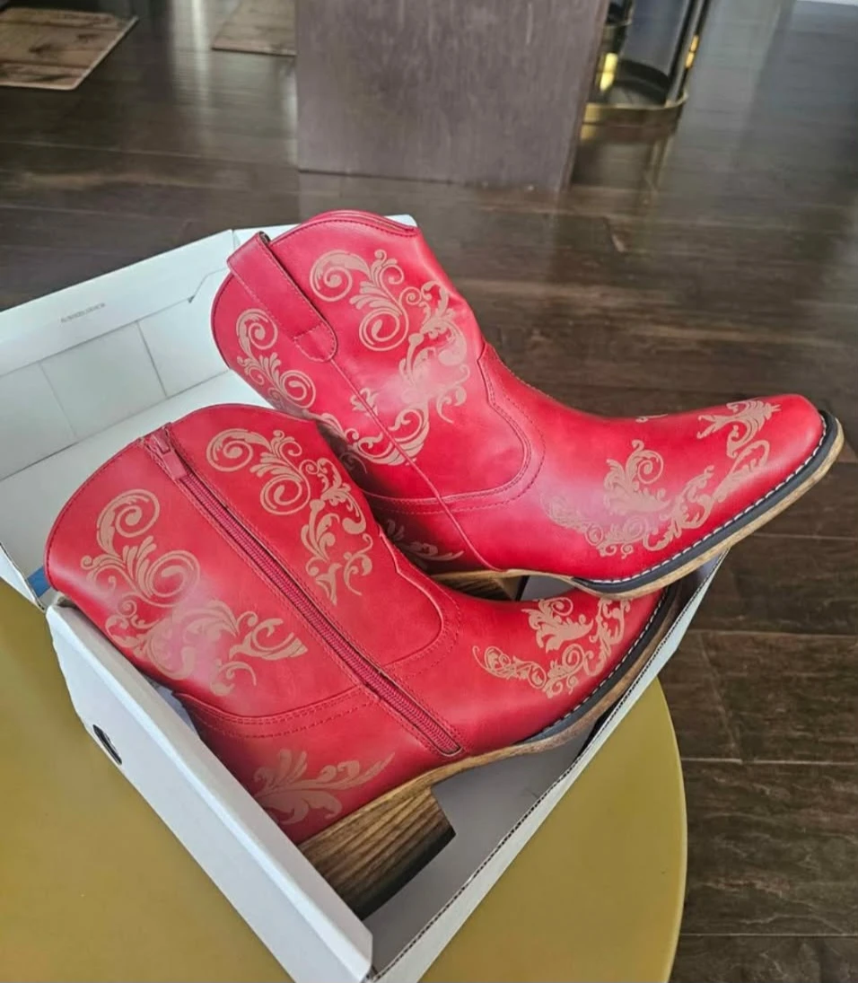 Women's Cowboy Cowgirl Western Ankle Boots Low Chunky ... - photo 3