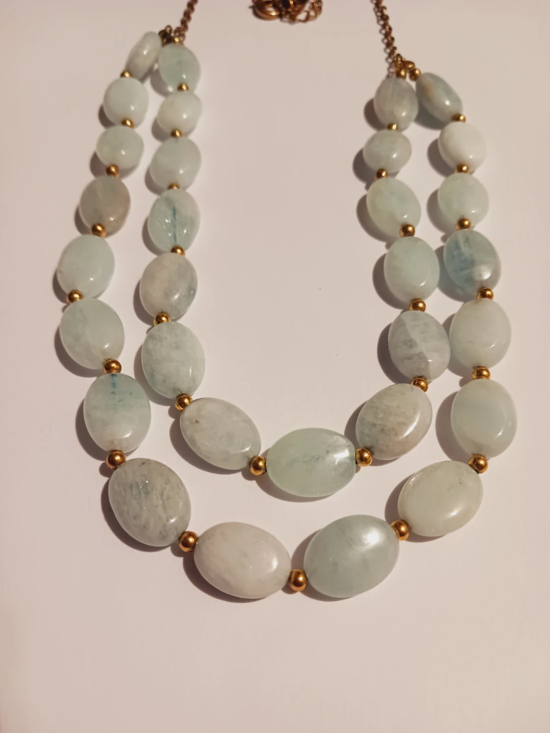Beautiful Aquamarine & Gold Tone Beaded Necklace
