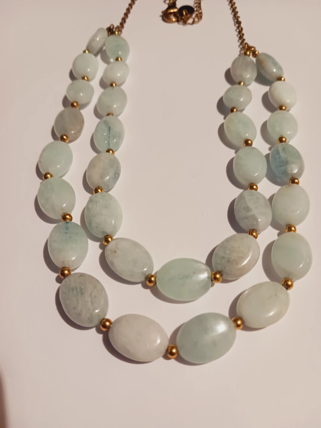 Beautiful Aquamarine & Gold Tone Beaded Necklace - photo 2