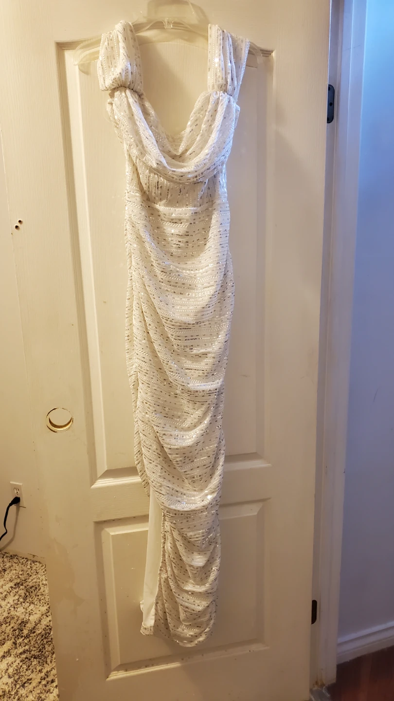 White Sequin Ruched Maxi Dress - photo 2