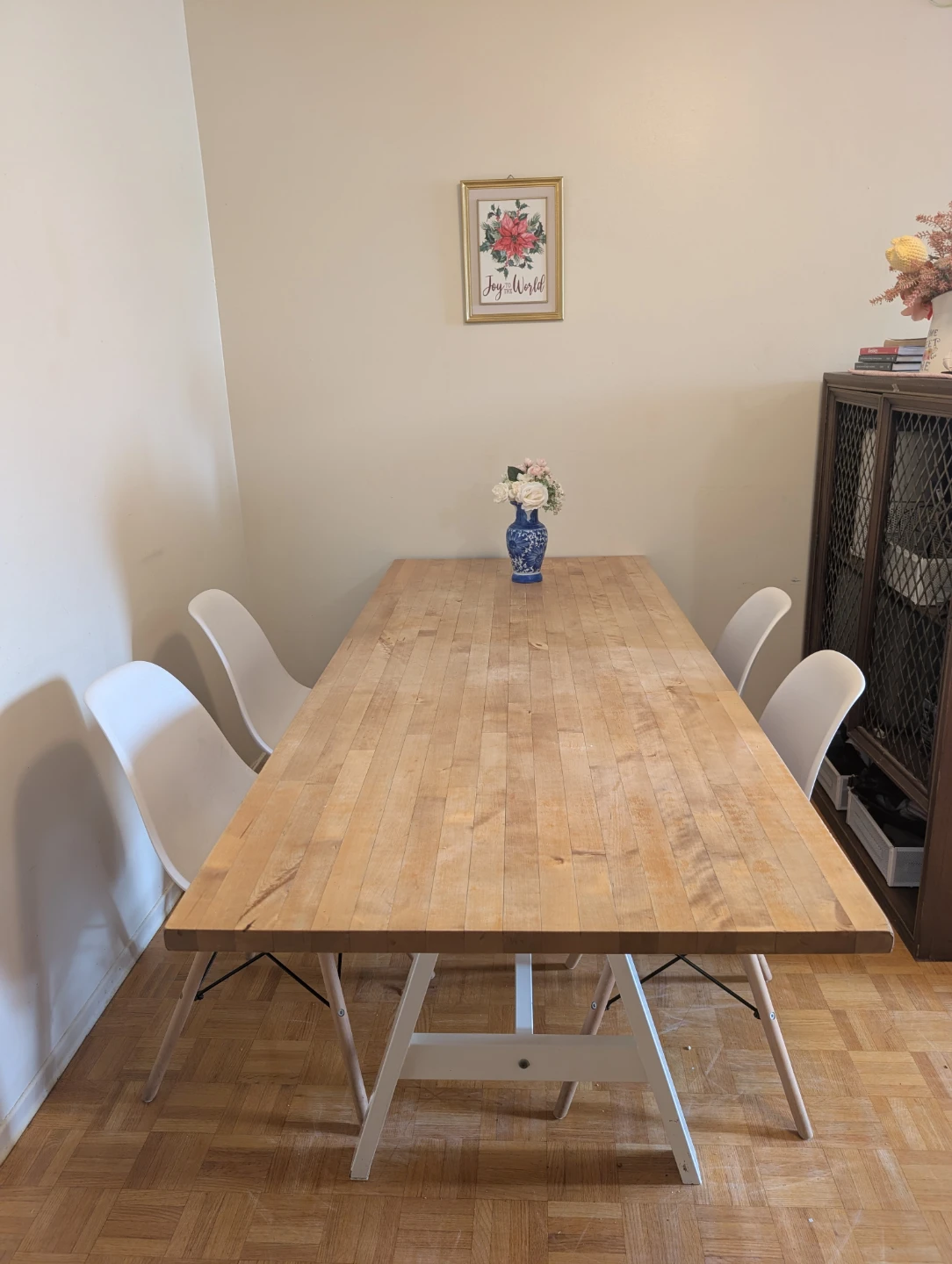 Solid Wood 6-8 Seater Dining Table + 4 White Chairs Set - photo 2