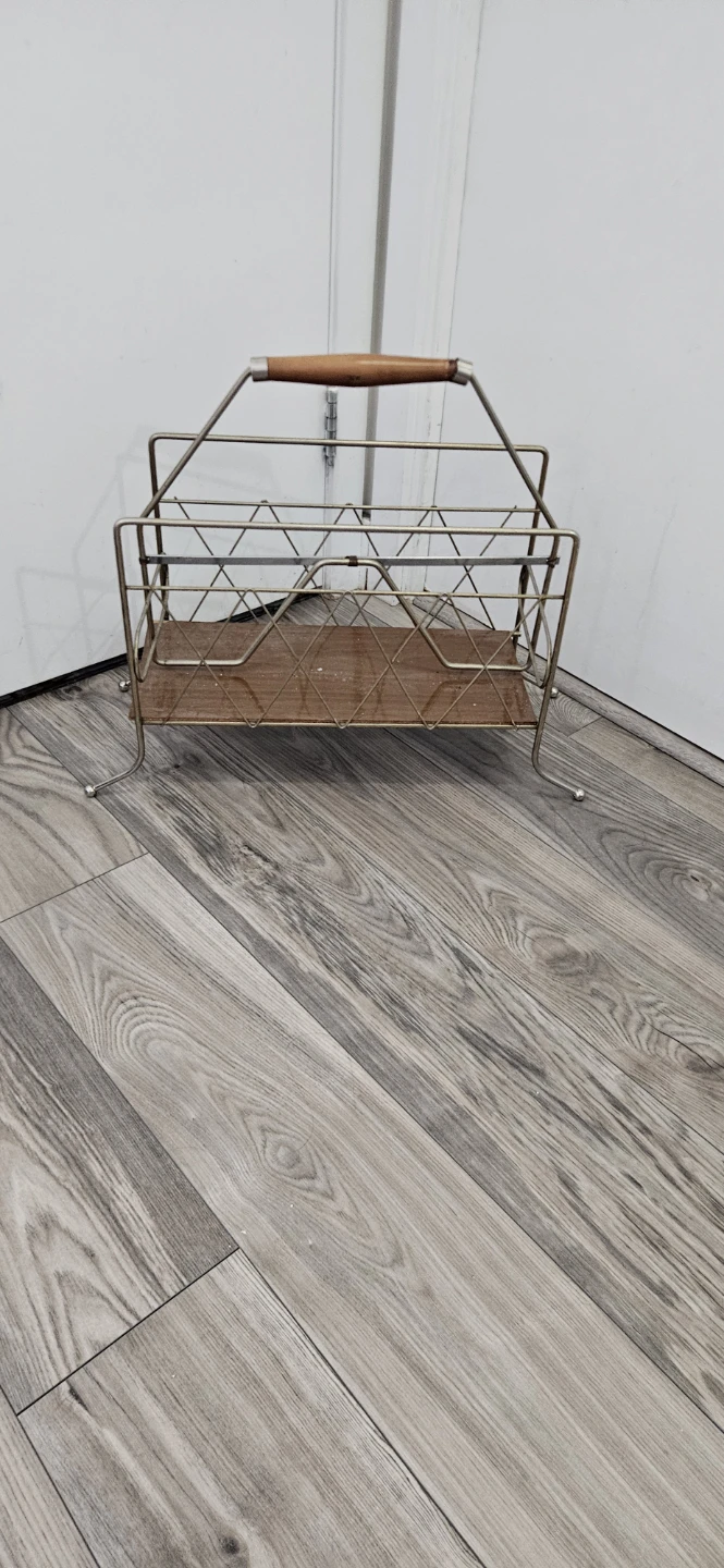 Vintage Magazine Rack with Wood Handle