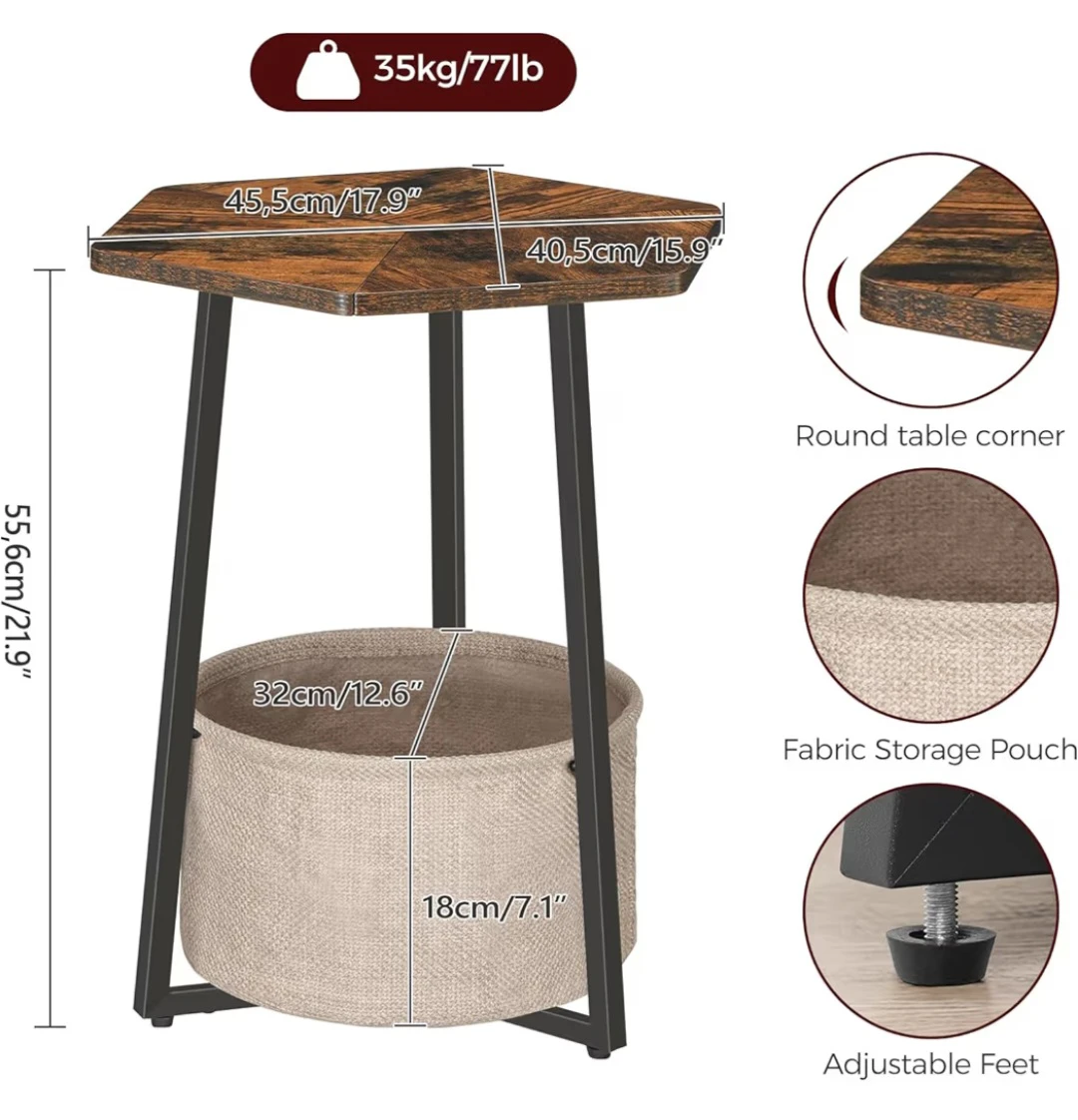 Mahancris Hexagonal Side Table with Fabric Storage Pouch - photo 3