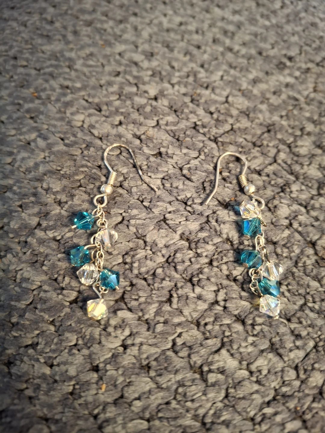 Teal and White Crystal Earrings