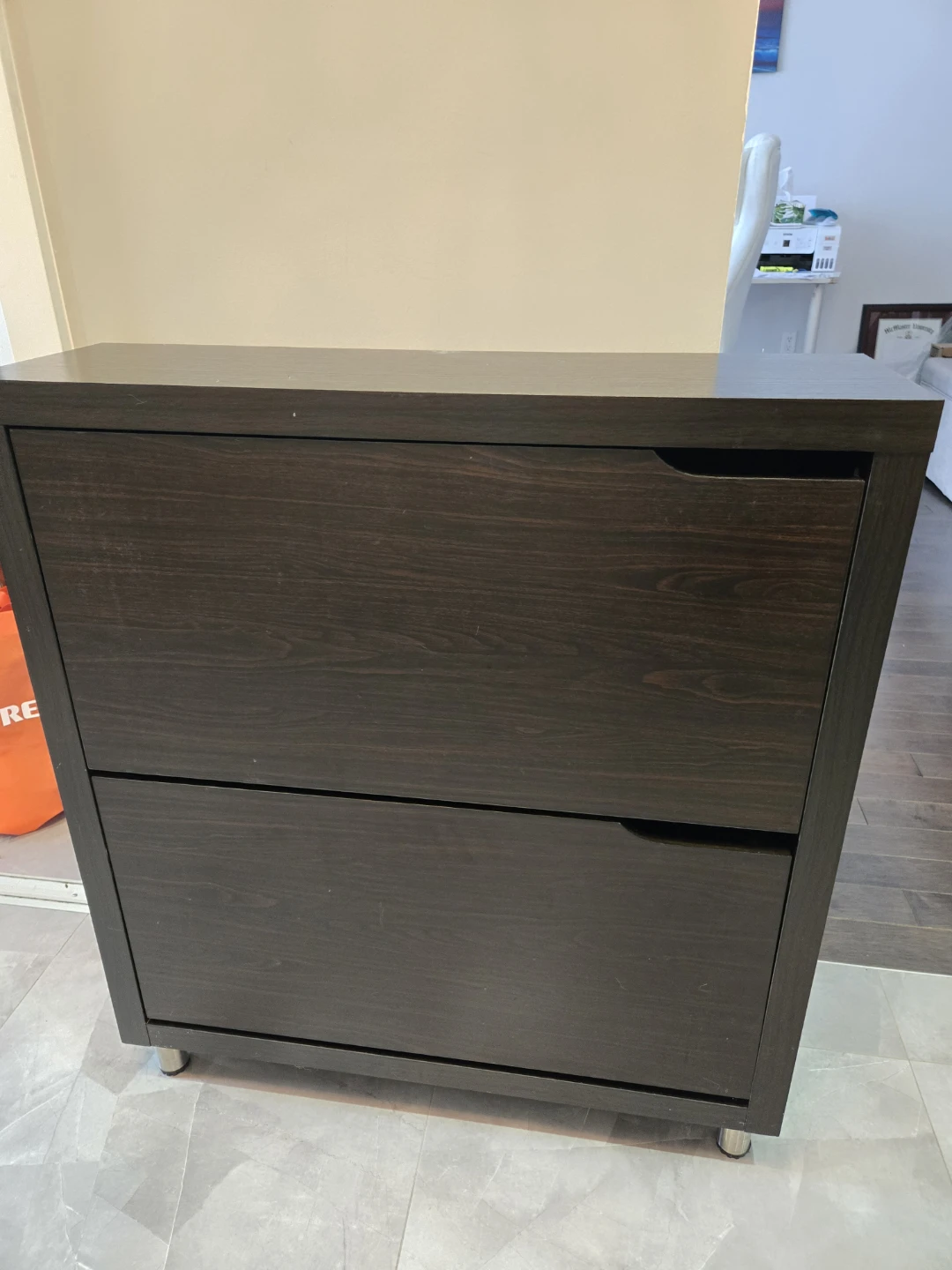 Dark Wood Two-Drawer Shoe Cabinet