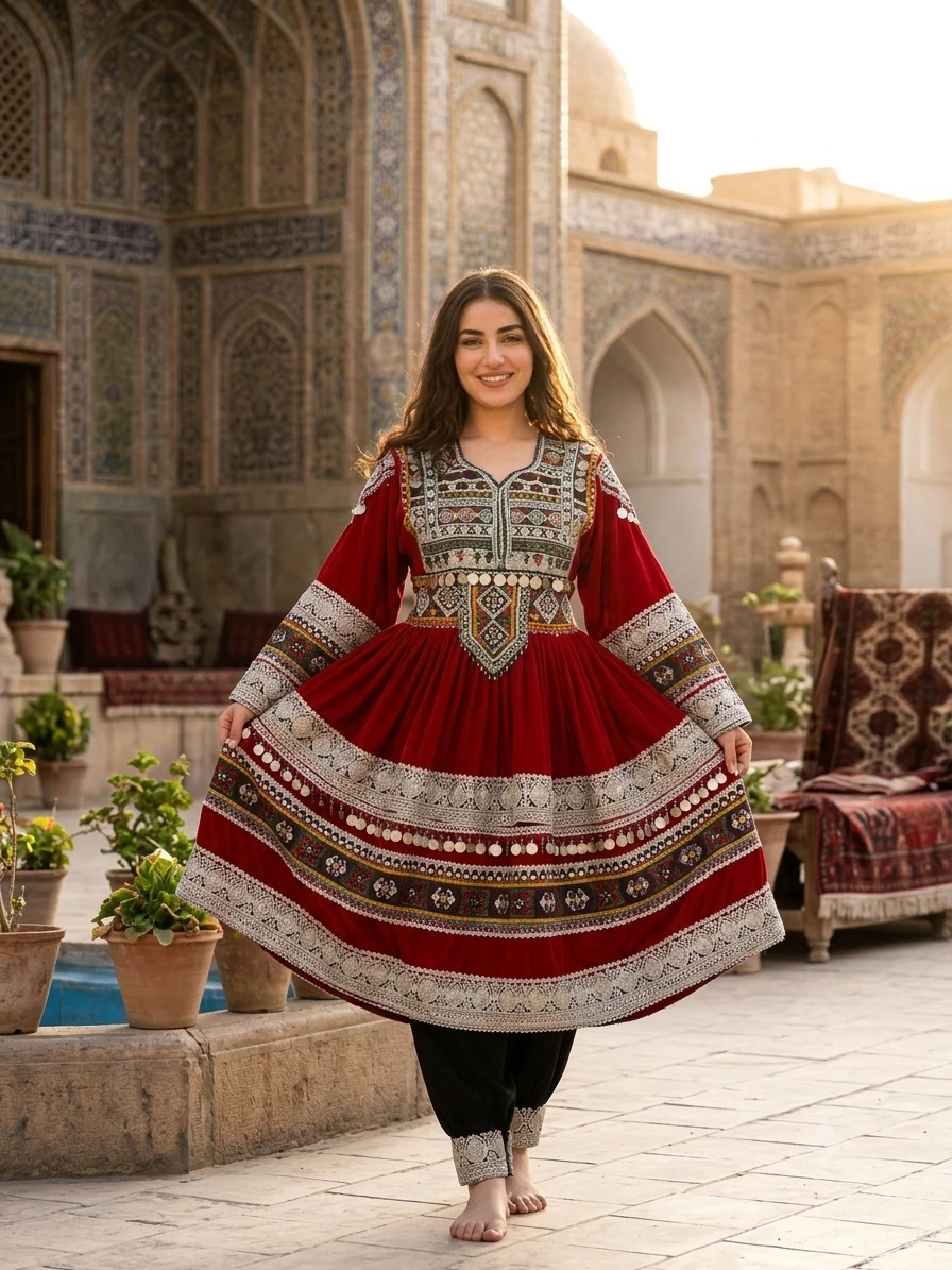 Red Afghan Traditional Dress. - photo 4
