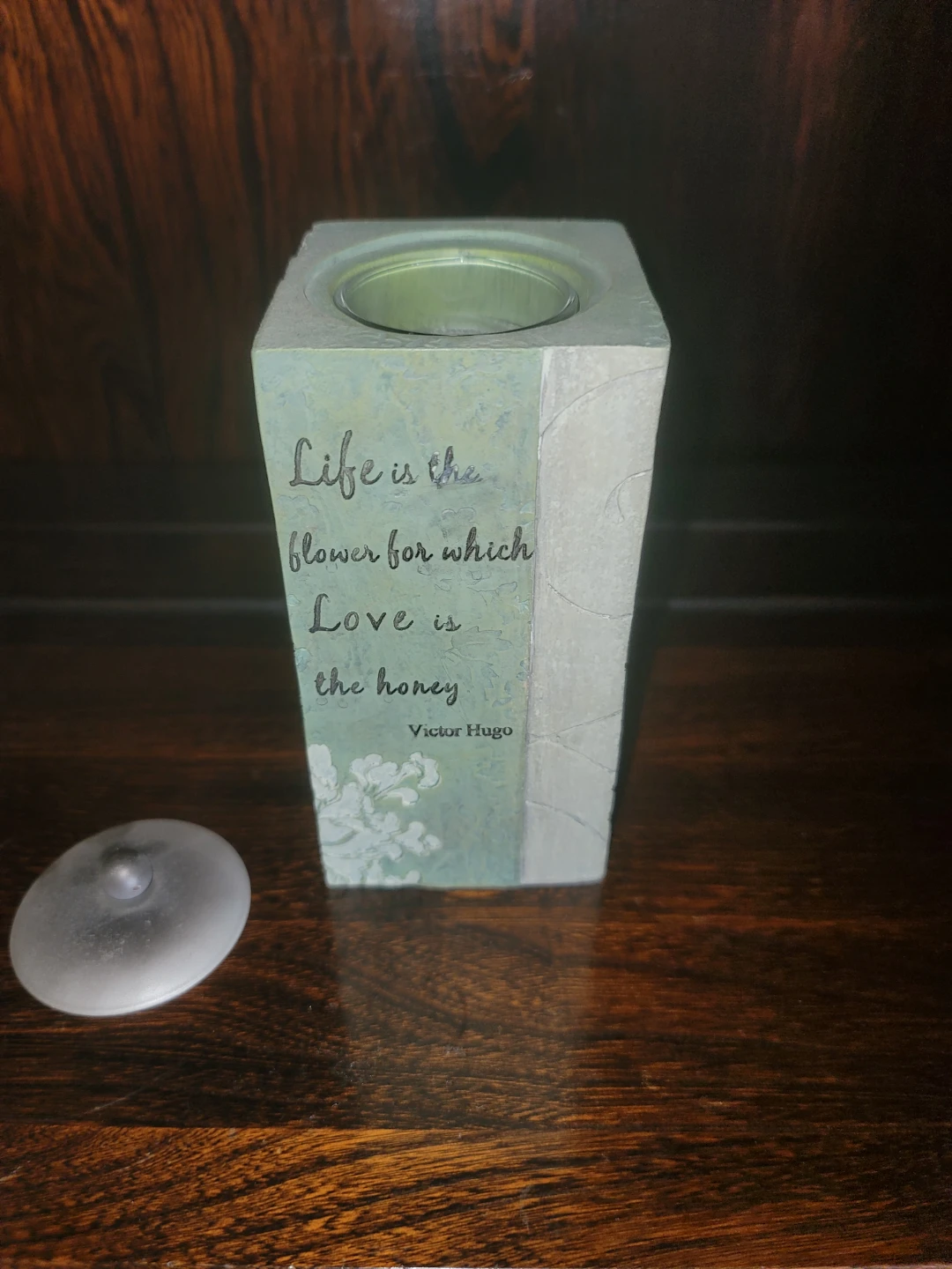 Decorative Candle Holder with Victor Hugo Quote