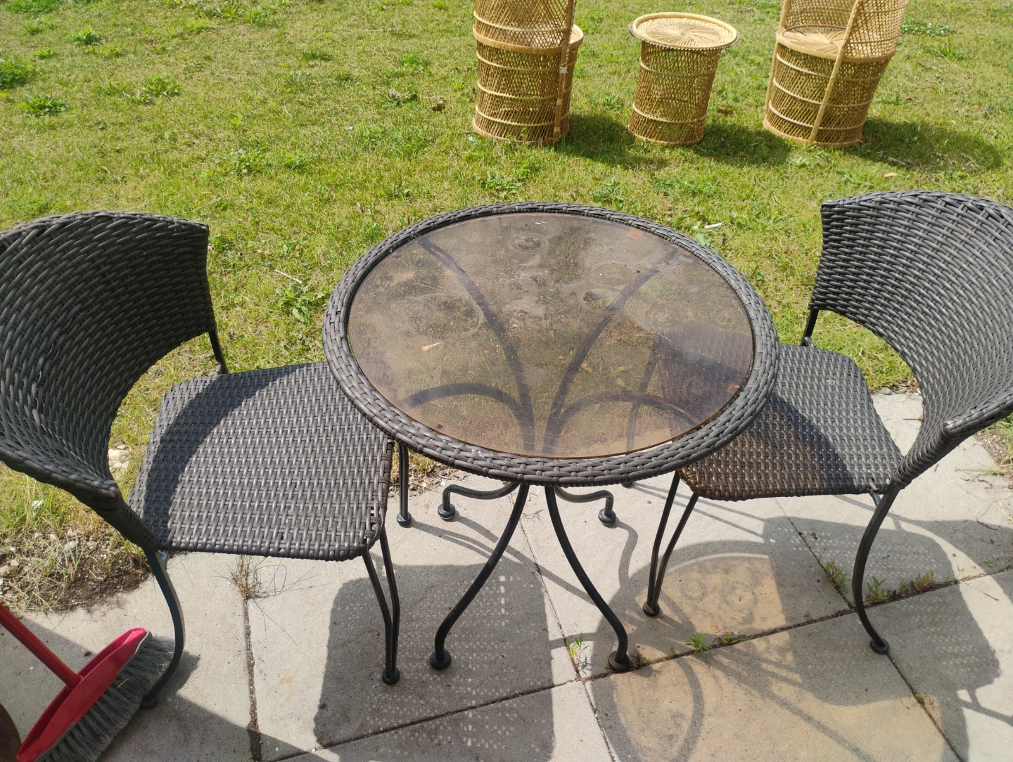 Outdoor Bistro Set with Round Glass Table and Two Chairs