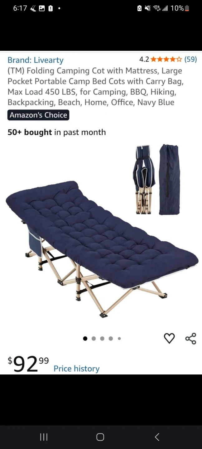 Livearty Folding Camping Cot with Mattress