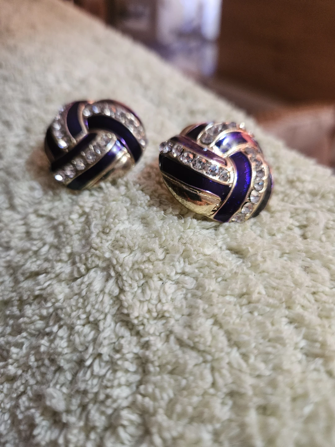 Clip-on Earrings - Purple& Gold with Rhinestones
