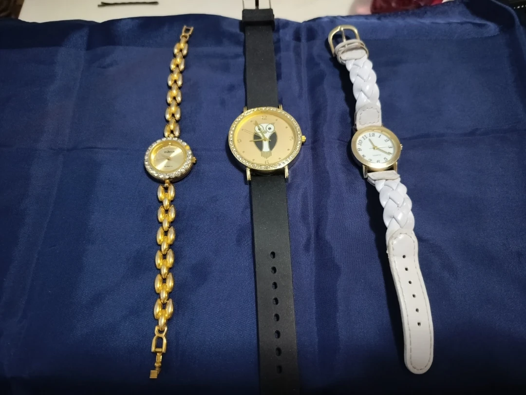 Set of 3 Women's Watches - Gold, Black, White