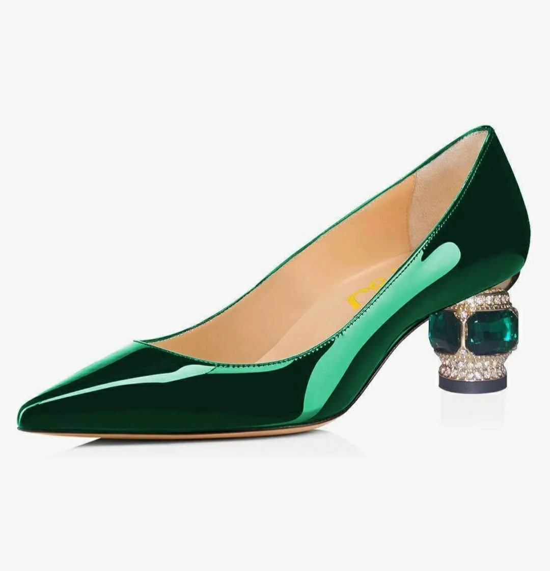 Women's Green Patent Leather Pumps with Jewel Heel