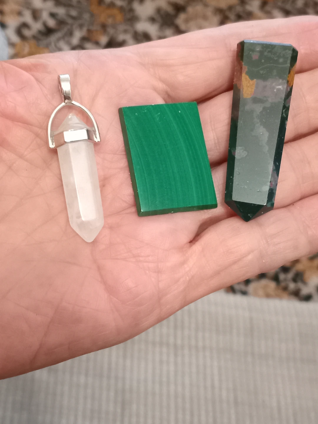 Crystal Pendant, Malachite and Jasper