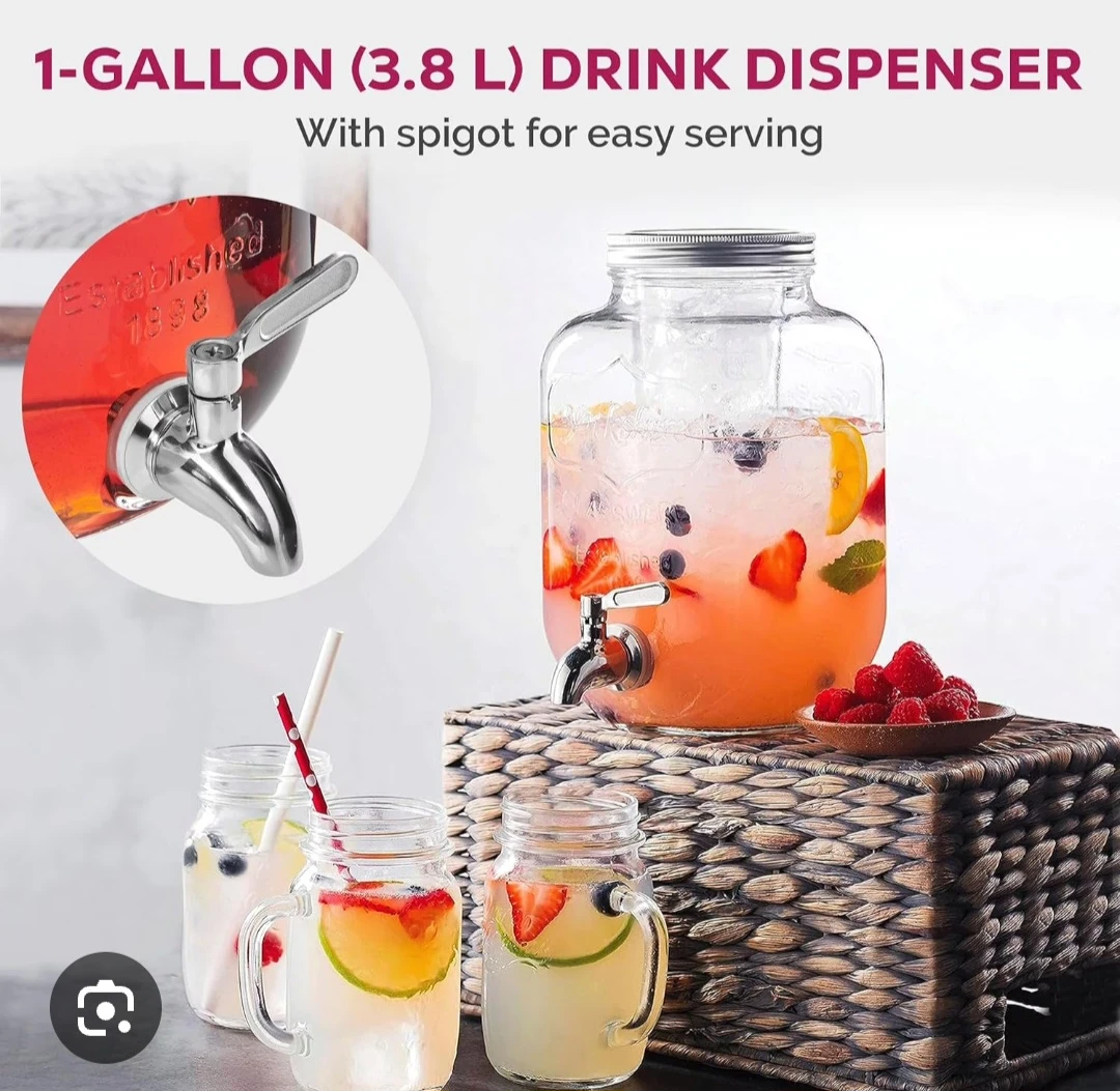 Finedine 1 Gallon Glass Beverage Dispenser