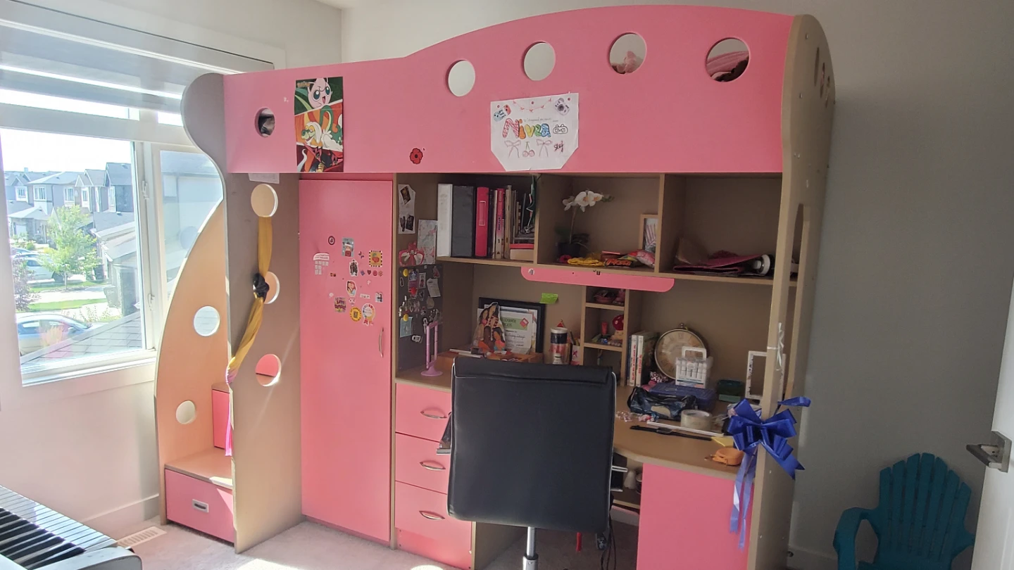 Pink Loft Bed with Desk and Storage - photo 3