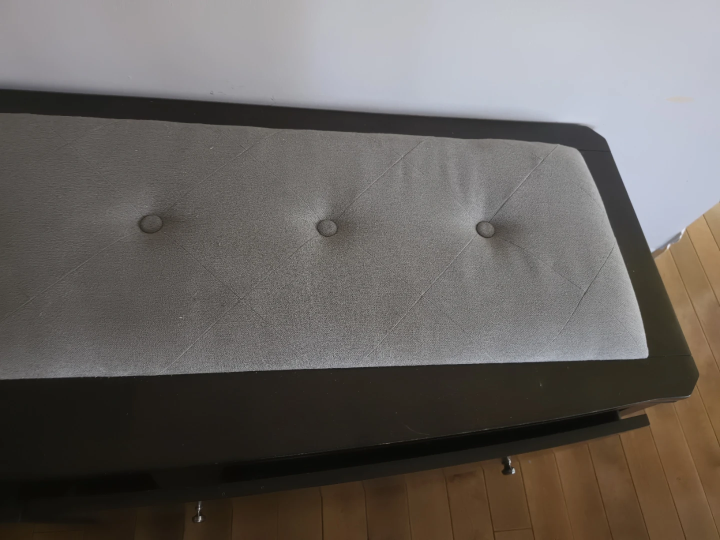 Dark Brown Storage Bench with Tufted Grey Seat - photo 2
