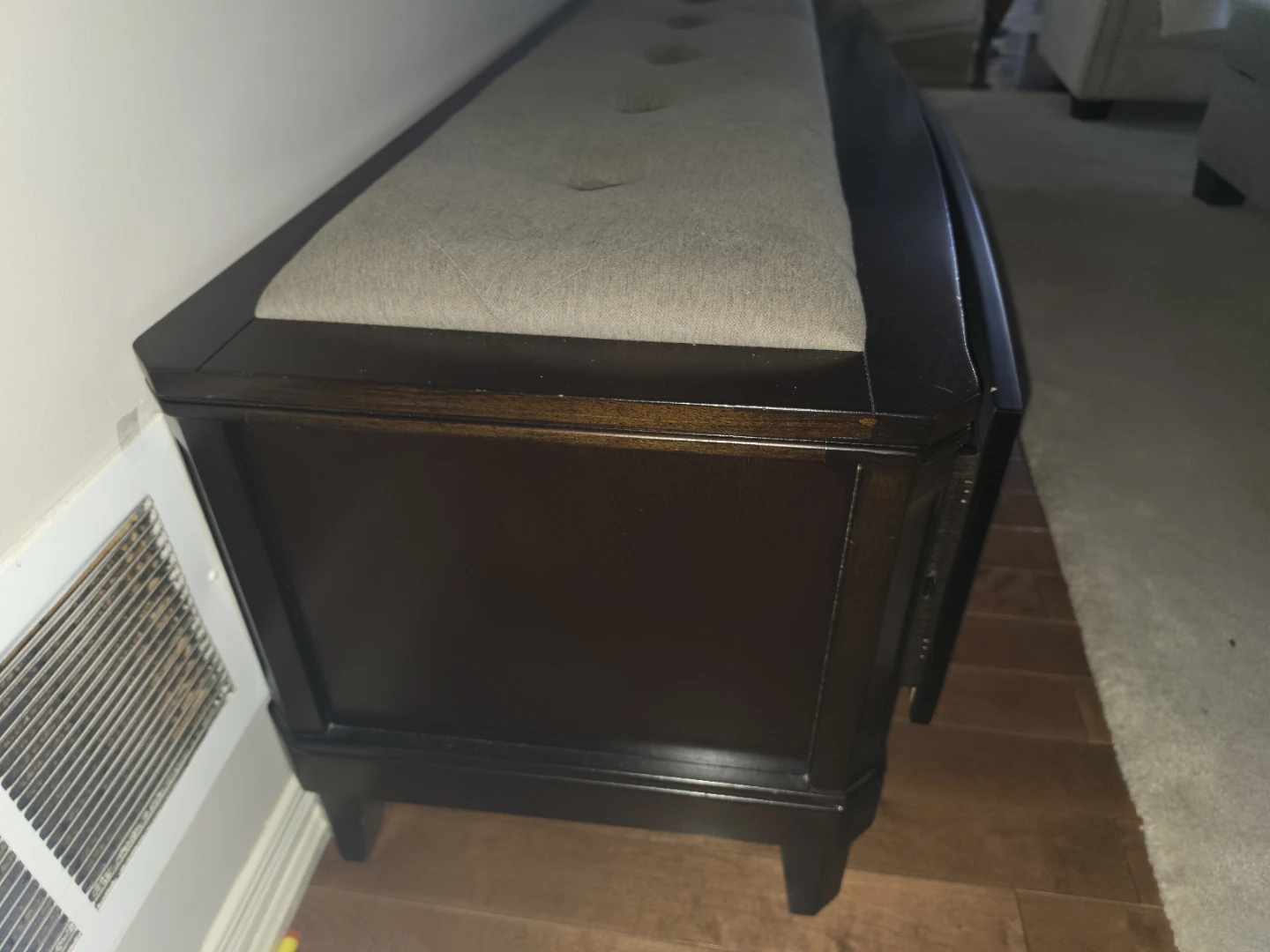 Dark Brown Storage Bench with Tufted Grey Seat - photo 4