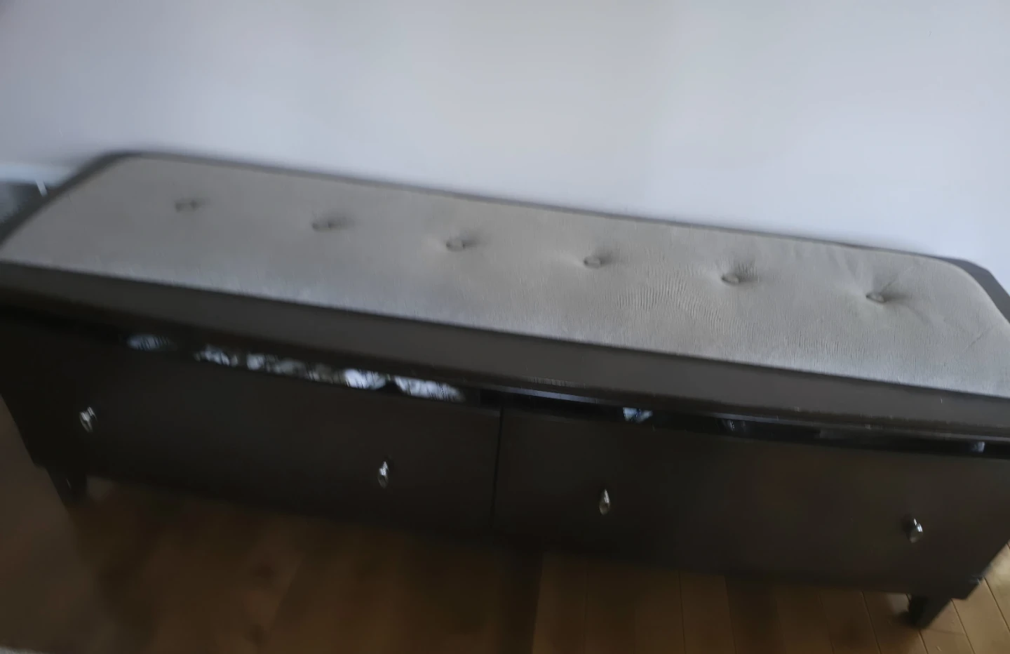 Dark Brown Storage Bench with Tufted Grey Seat - photo 5
