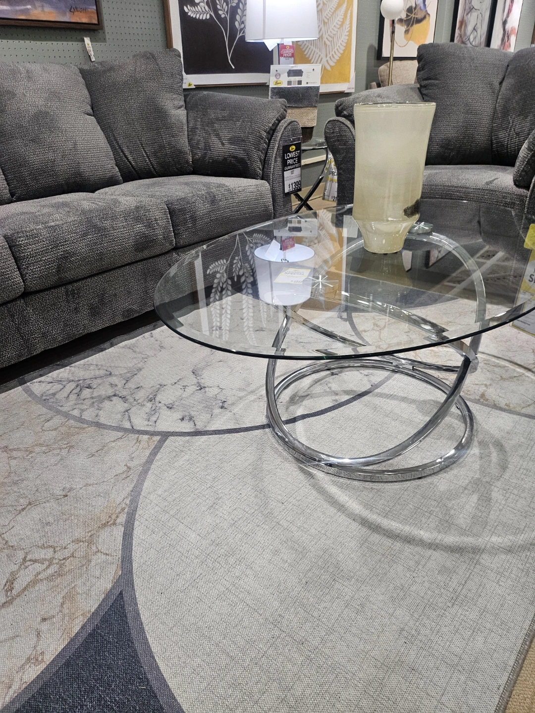 Glass and Chrome Oval Coffee Table