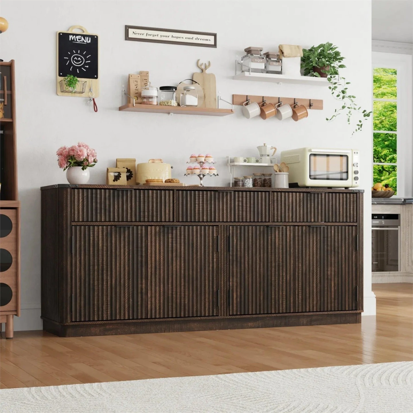 New 70 inch brown storage cabinet
