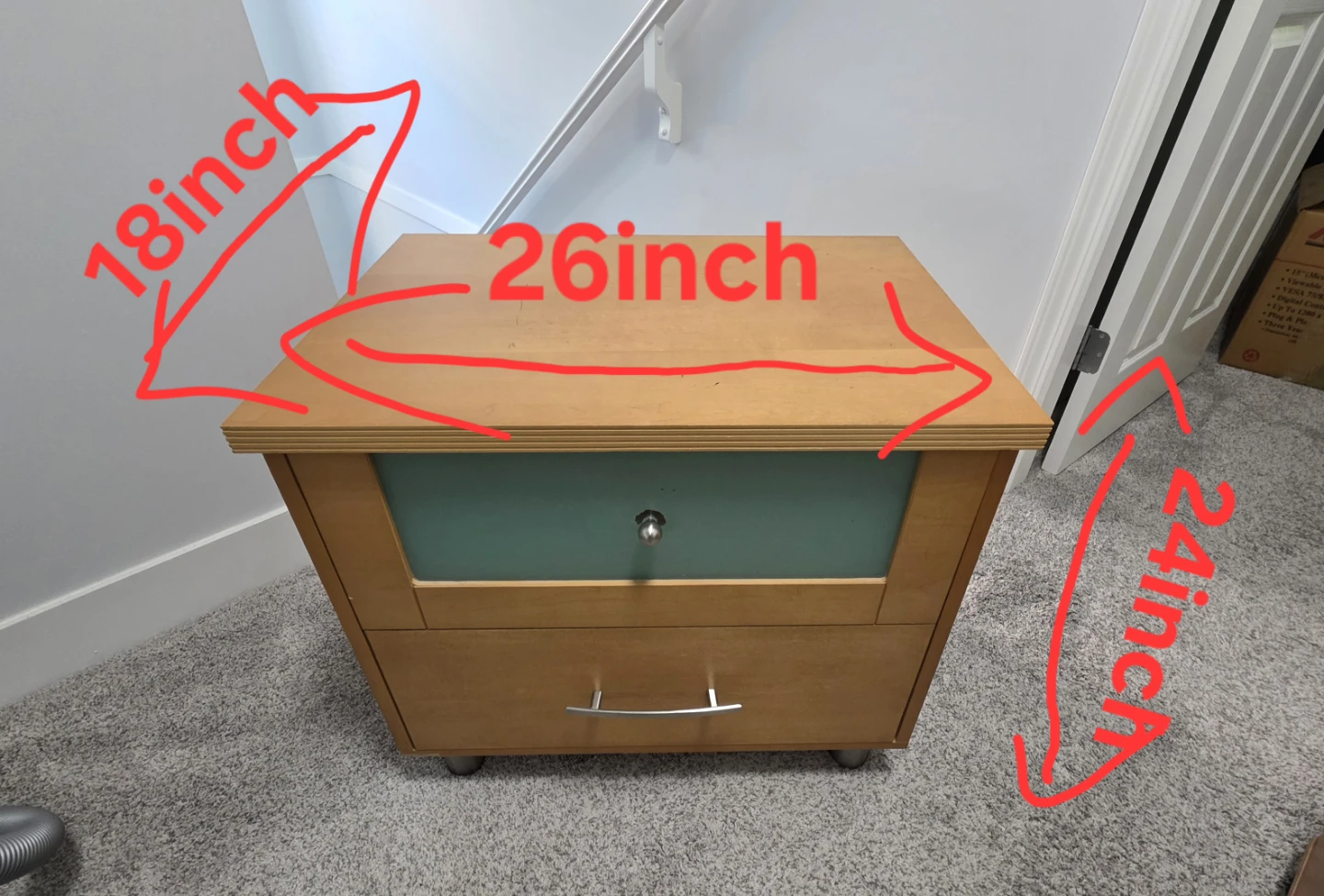 Wooden Nightstand with Frosted Glass Drawer - photo 2