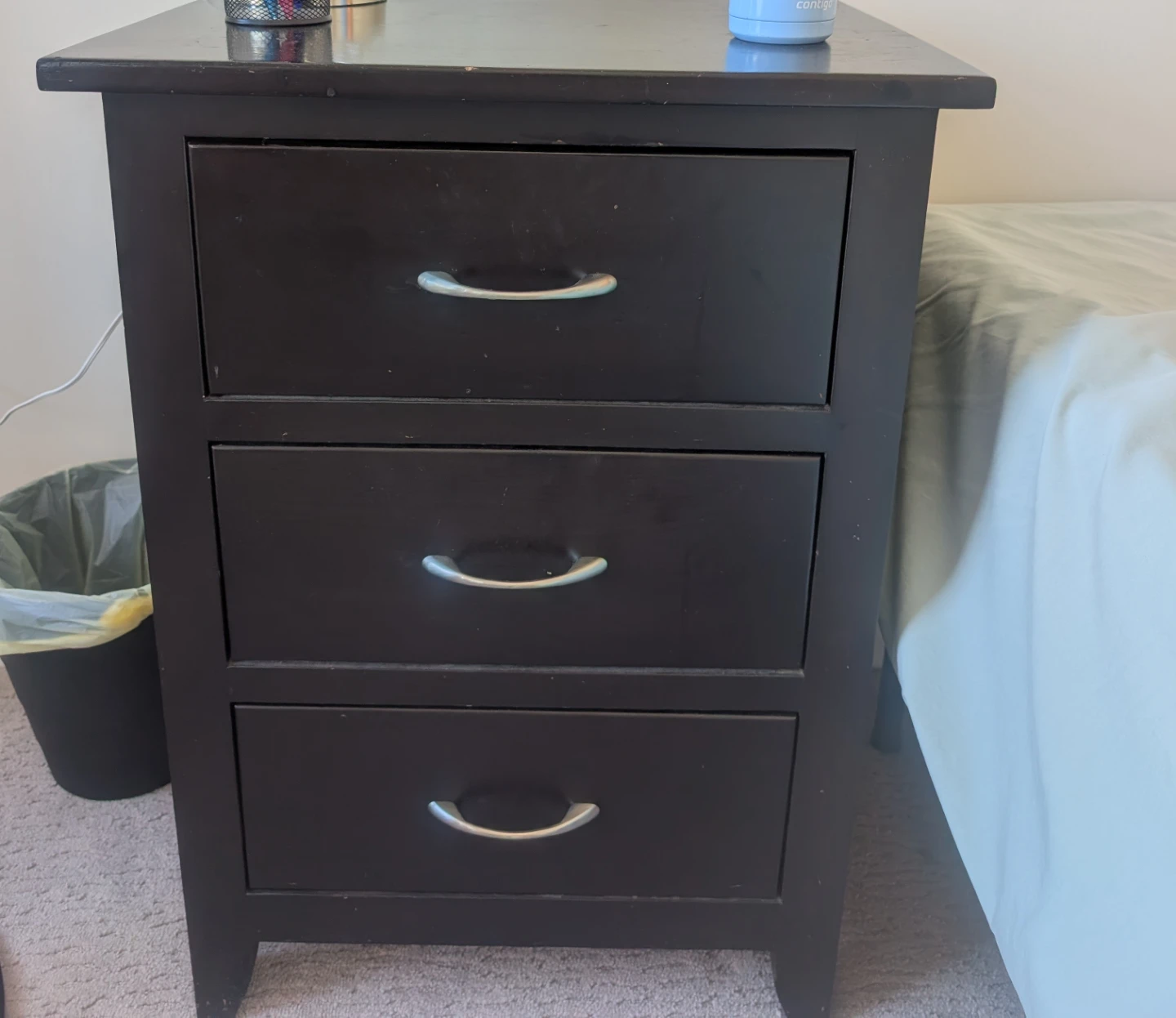 Dark Brown 3-Drawer Nightstand