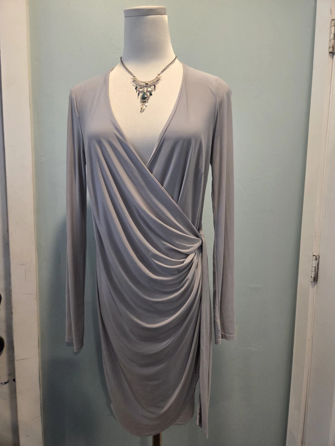Light Gray Draped Wrap Dress