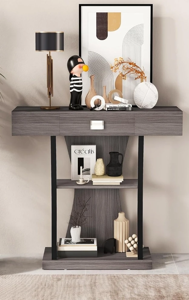 Console Table with Drawer and Shelves