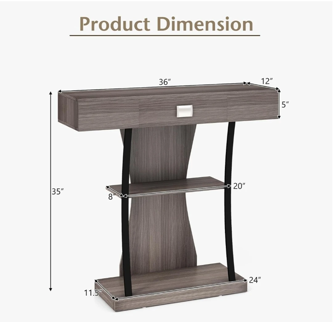 Console Table with Drawer and Shelves - photo 2